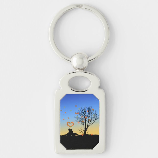 Porte-clés Feuilles d'automne en forme de coeur Couple (Devant)