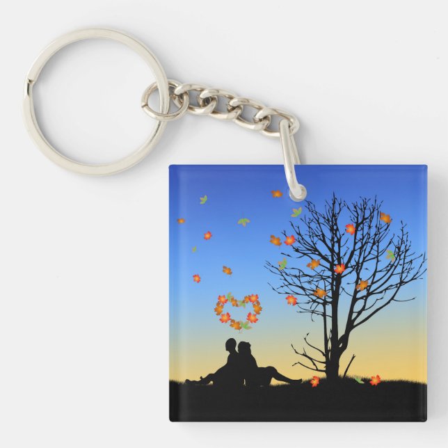 Porte-clés Feuilles d'automne en forme de coeur Couple (Devant)