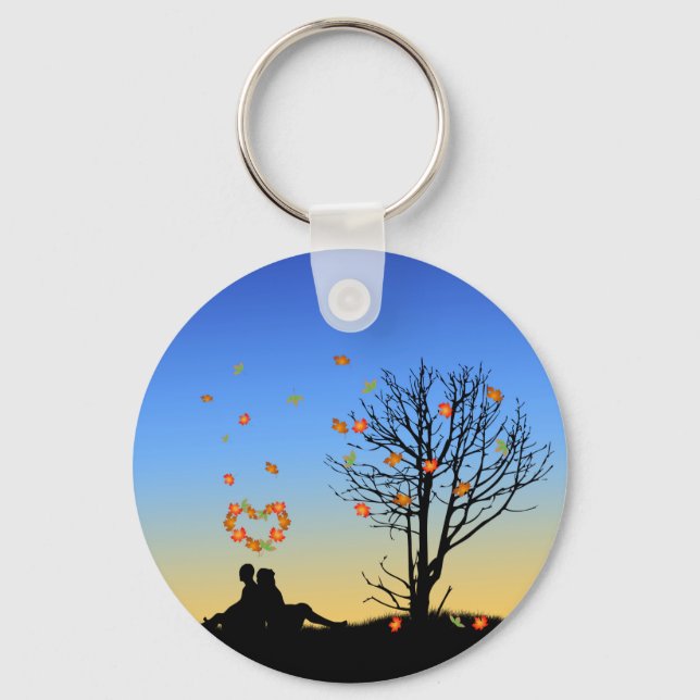 Porte-clés Feuilles d'automne en forme de coeur Couple (Recto)