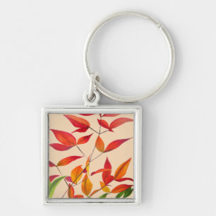 Porte-clés Feuilles d'automne orange art aquarelle original