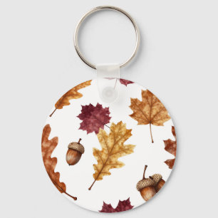 Porte-clés Feuilles de chêne d'automne Motif aquarelle
