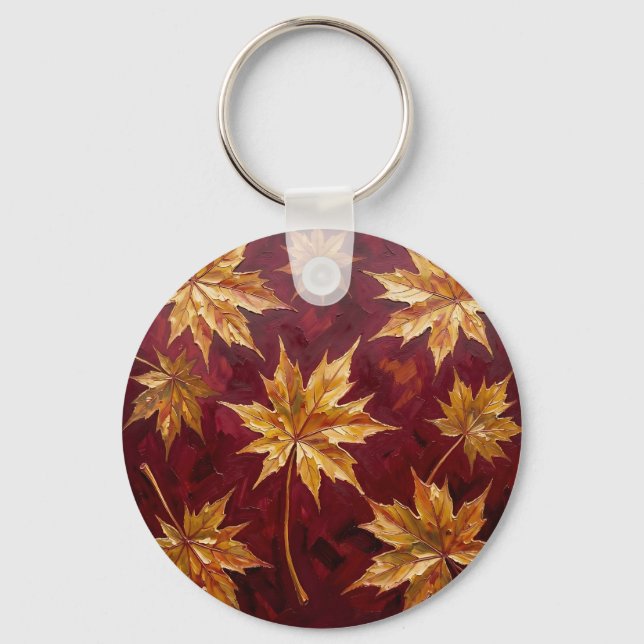 Porte-clés Feuilles de Érable Dorées Peinture d'Automne (Recto)