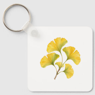 Porte-clés Feuilles de Ginkgo Jaune Doré