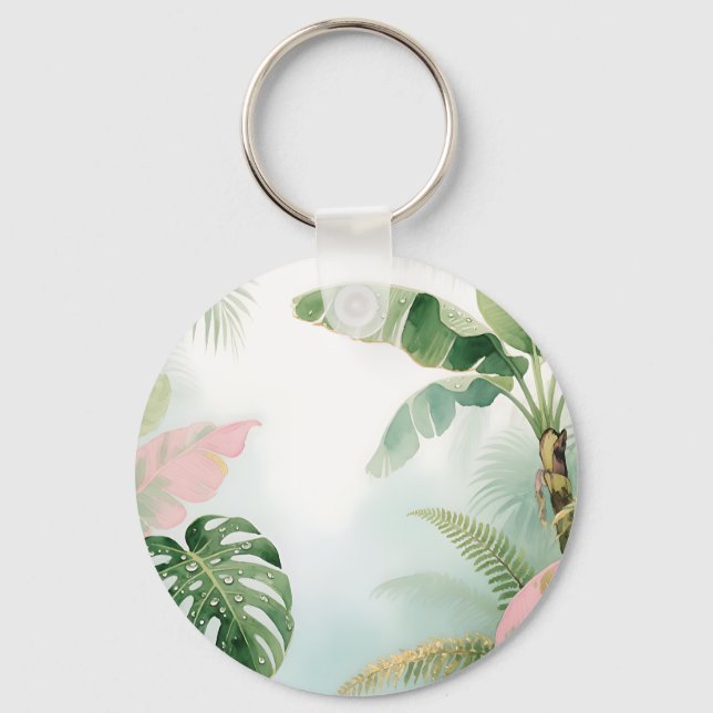 Porte-clés Feuilles de la Jungle Tropicale Aquarelle (Recto)