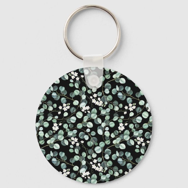 Porte-clés Feuilles de l'Eucalyptus : Motif de fleurs blanche (Recto)