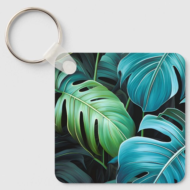 Porte-clés Feuilles de Monstera Botanique Feuillage Jungle Tr (Recto)