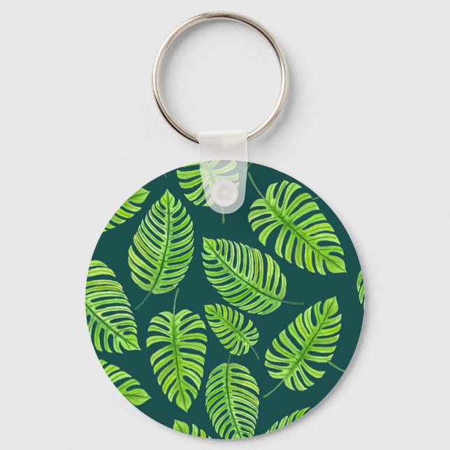 Porte-clés Feuilles de Monstera, motif d'aquarelle tropicale (Recto)