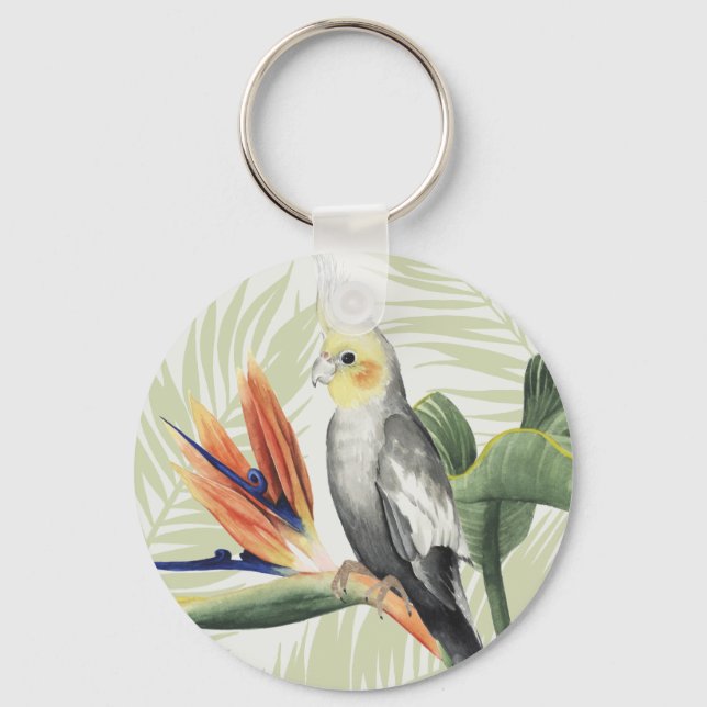 Porte-clés Feuilles de palmiers à oiseaux noirs (Recto)