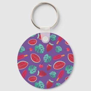 Porte-clés Feuilles de pavot, cerise, fraise et pastèque