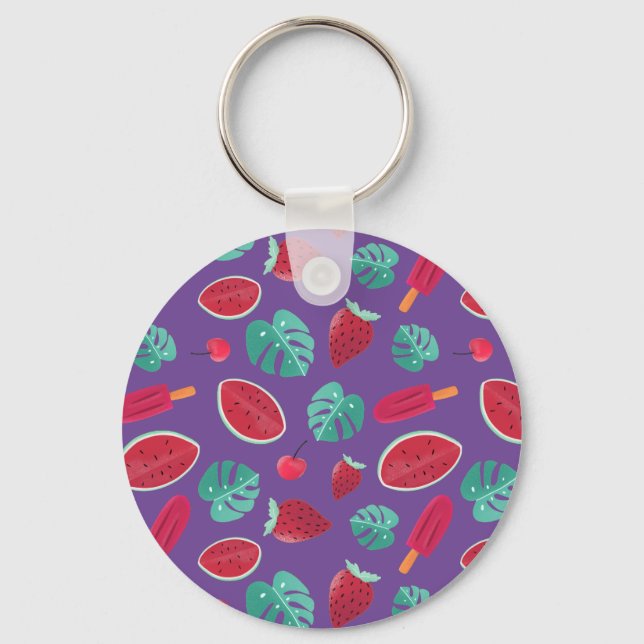 Porte-clés Feuilles de pavot, cerise, fraise et pastèque (Recto)