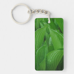Porte-clés Feuilles Hosta avec Porte - clé acrylique Raindrop
