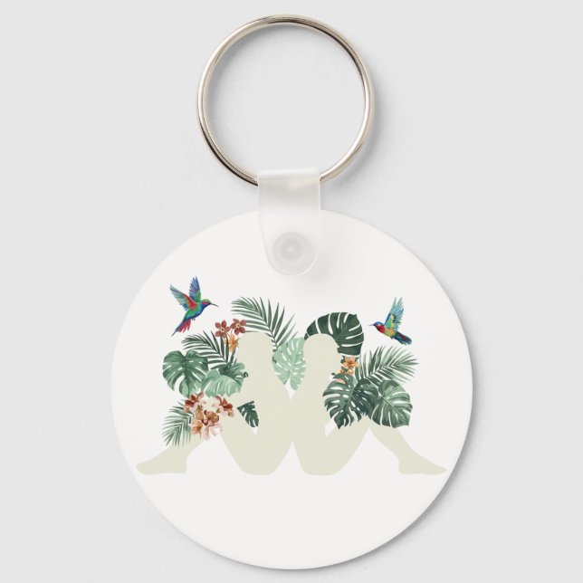 Porte-clés Feuilles tropicales et oiseaux Design esthétique d (Recto)