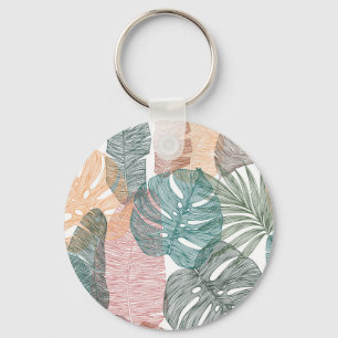 Porte-clés Feuilles tropicaux : motif vintage à main.