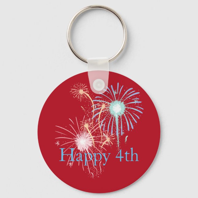 Porte-clés feux d'artifice 4 juillet rouge, blanc et bleu (Recto)