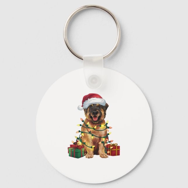 Porte-clés Feux de Noël Éclairage Père Noël Leonberger Chien  (Recto)