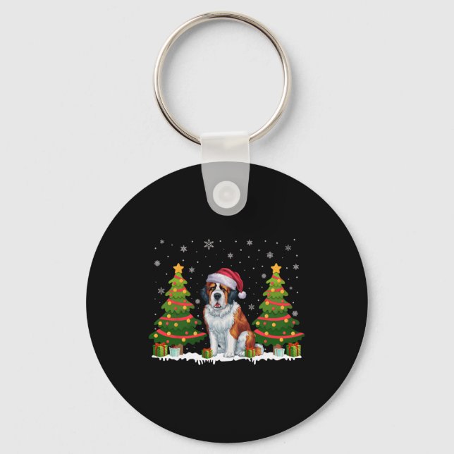 Porte-clés Feux de Noël Saint Bernard Chien Père Noël Noël (Recto)