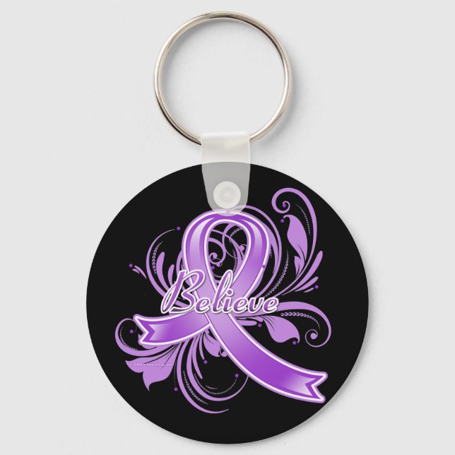 Porte-clés Fibromyalgie Croire Flourish Ribbon (Recto)