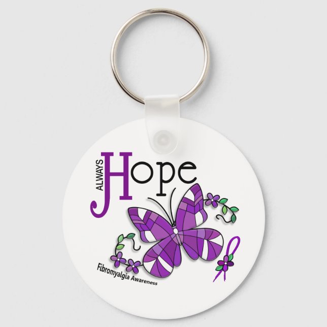 Porte-clés Fibromyalgie du papillon en verre tendu (Recto)