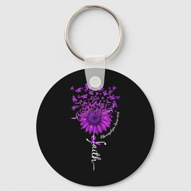 Porte-clés Fibromyalgie du tournesol papillon Sensibilisation (Recto)