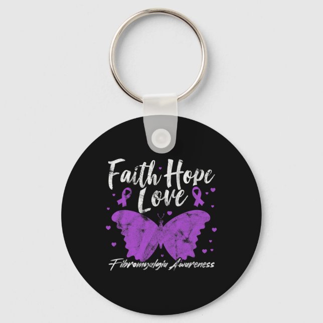 Porte-clés Fibromyalgie Sensibilisation au papillon violet Fi (Recto)