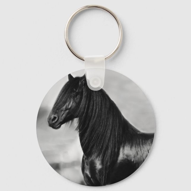 Porte-clés Fière Friesienne cheval d'étalon noir (Recto)