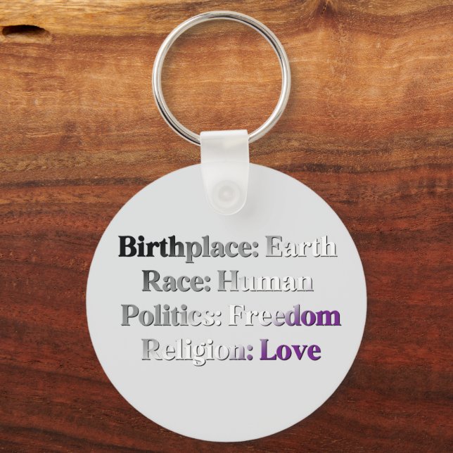 Porte-clés Fierté asexuelle - Lieu de naissance : Terre. Race (Recto)