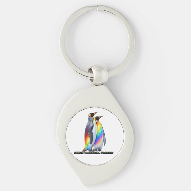 Porte-clés Fierté de pingouin arc-en-ciel debout ensemble (Devant)