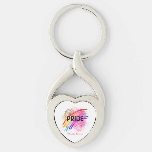 Porte-clés Fierté LGBTQ personnalisée Coeur couleur arc-en-ci (Devant)