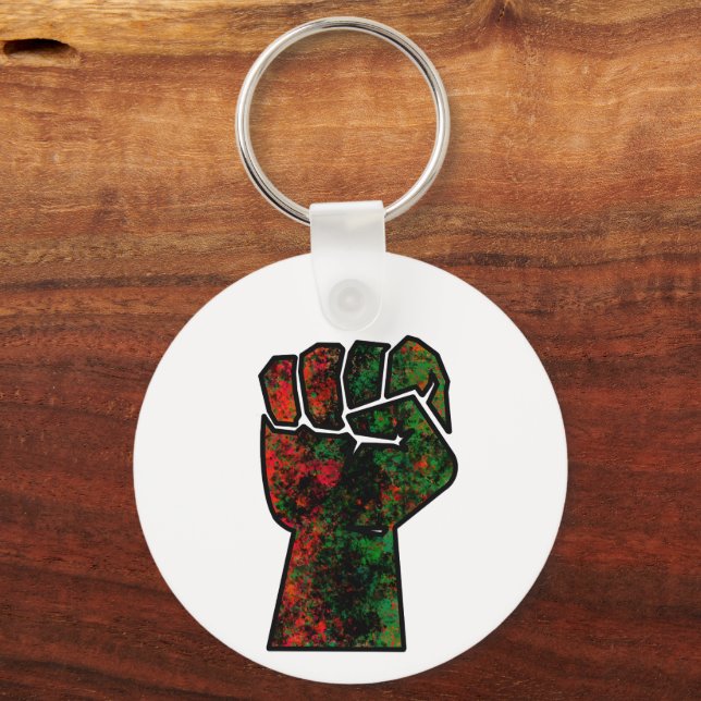 Porte-clés fierté noire drapeau rouge vert poing panafricain  (Recto)