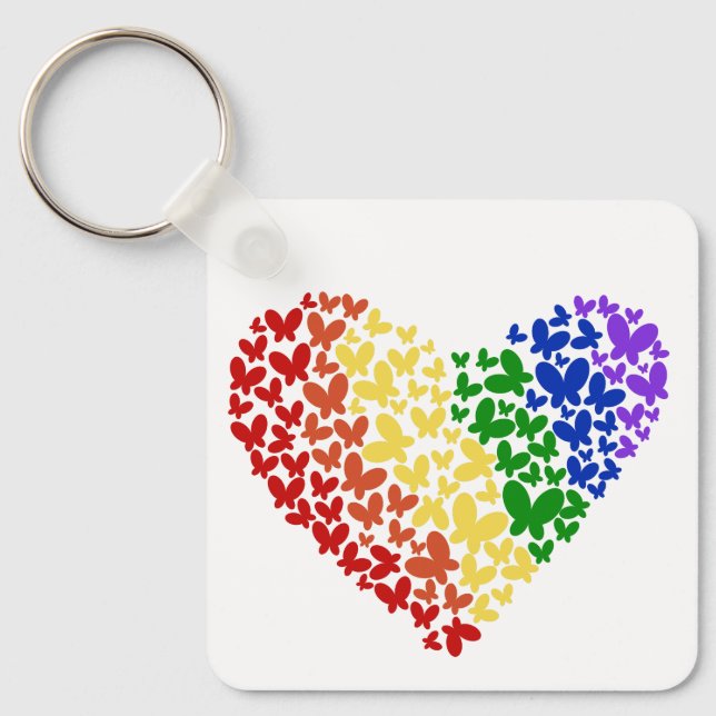 Porte-clés Fierté Papillon Coeur - LGBTQ+ Couleurs du drapeau (Recto)