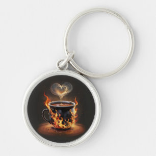 Porte-clés Fiery Christmas Coffee Cup avec Heart Steam Art