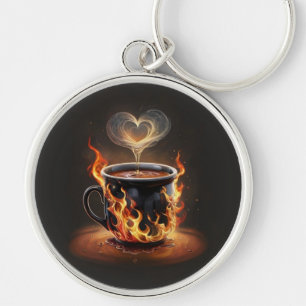 Porte-clés Fiery Christmas Coffee Cup avec Heart Steam Art