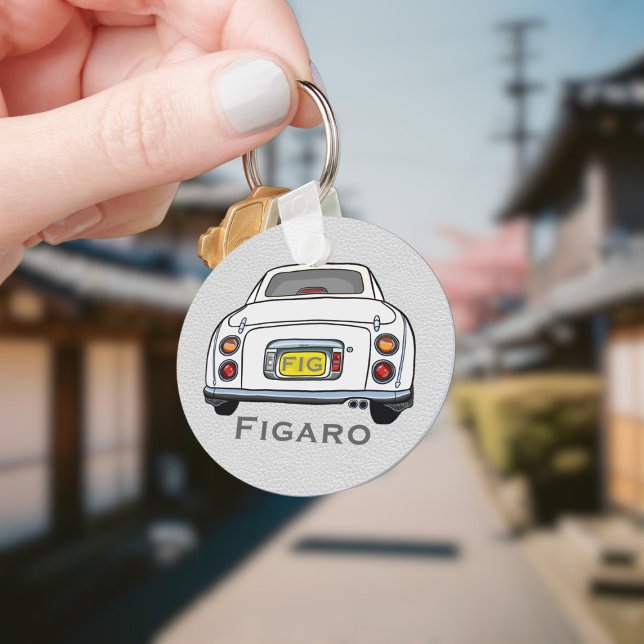 Porte-clés Figarations Cute White Figaro Nom du conducteur de (Add your name and initials to this cute white figaro car keychain.)