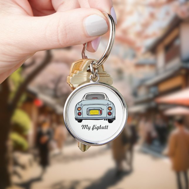 Porte-clés Figarations Funny Pale Aqua Blue Figaro Car (Cute pale aqua figaro car keychain with space for your name)