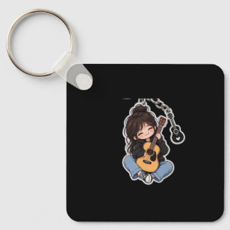 Porte-clés Fille à la Guitare Mignonne – Cadeau po