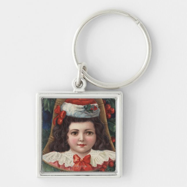 Porte-clés Fille à Santa Hat dans Bell (Devant)