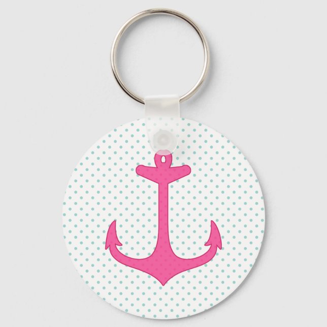 Porte-clés Fille Ancre rose Polka Dot Design nautique (Recto)