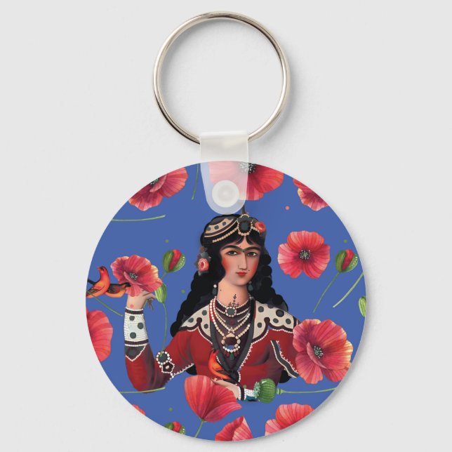 Porte-clés Fille aux oiseaux et Fleur rouge (Recto)