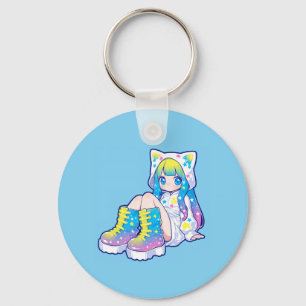 Porte-clés Fille aux oreilles de chat et étoile arc-en-ciel k