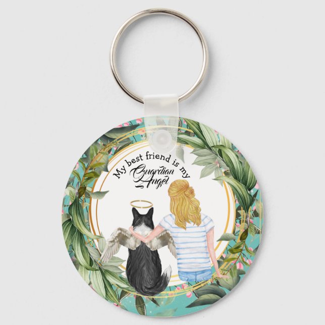 Porte-clés Fille avec collie chien gardien ange meilleur ami (Recto)