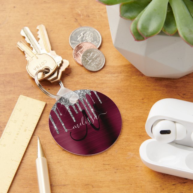 Porte-clés Fille Burgundy Parties scintillant à gouttes d'arg (Bureau)