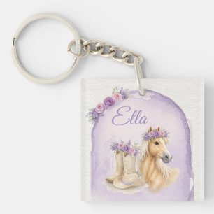 Porte-clés Fille Cheval Floral Violet Anniversaire