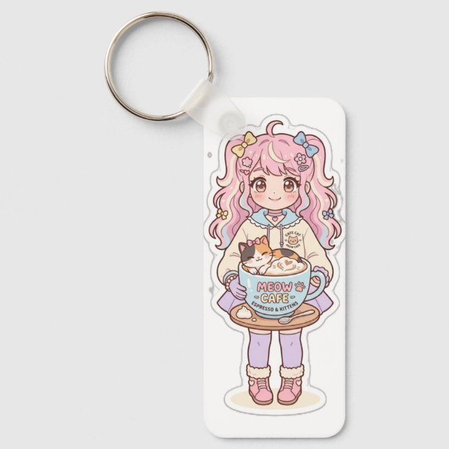 Porte-clés fille chibi de l'anime Kawaii Neko Cafe (Recto)