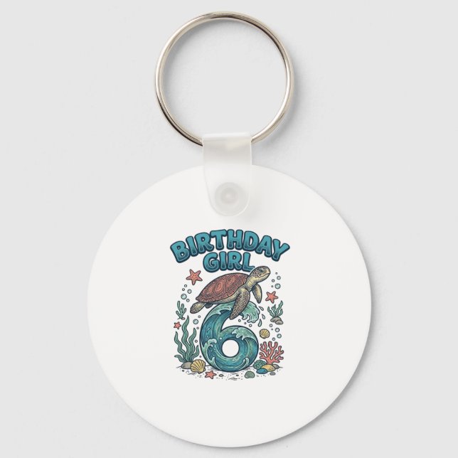 Porte-clés Fille d'anniversaire 6 Tortue de mer Conception de (Recto)