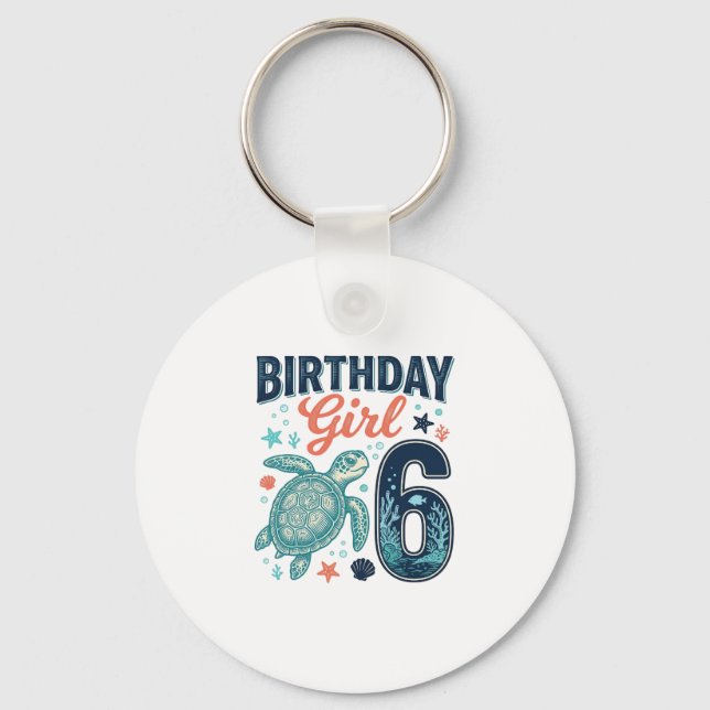 Porte-clés Fille d'anniversaire 6 Tortue de mer Conception ve (Recto)