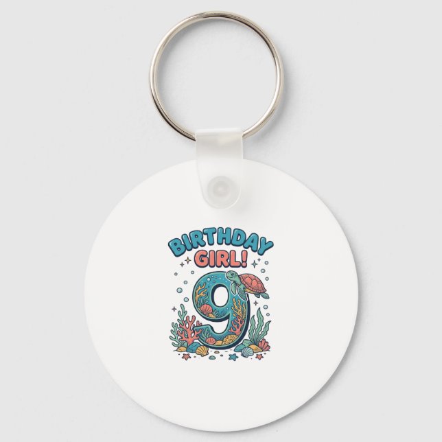 Porte-clés Fille d'anniversaire 9 Tortue de mer Conception ve (Recto)