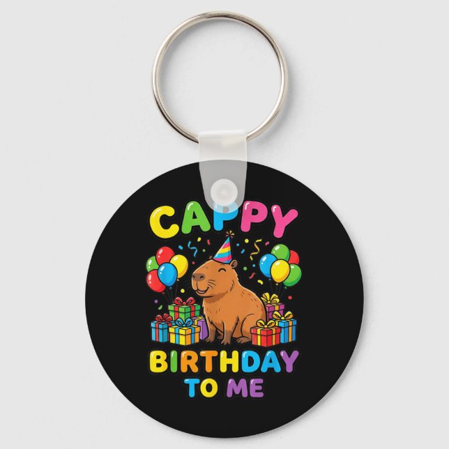 Porte-clés Fille d'anniversaire capybara kawaii Fête d'animal (Recto)