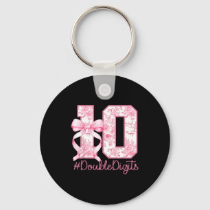 Porte-clés Fille de 10 ans d'anniversaire Rose Coquette Nœud 