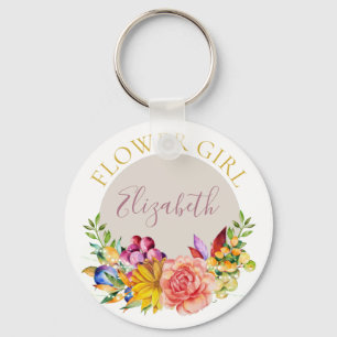 Porte-clés Fille de fleurs avec bouquet floral nommé