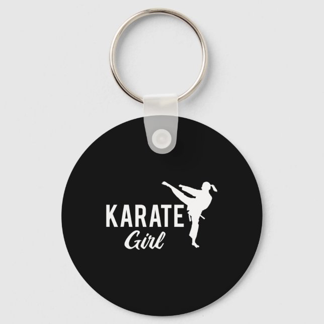 Porte-clés Fille de karaté Combattante à queue de cheval Blan (Recto)